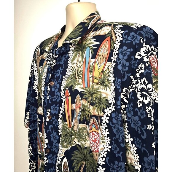 KYs Vintage Blue Floral Hawaiian Aloha Button Front Shirt 2XL Pocket Surfboards - Picture 5 of 7
